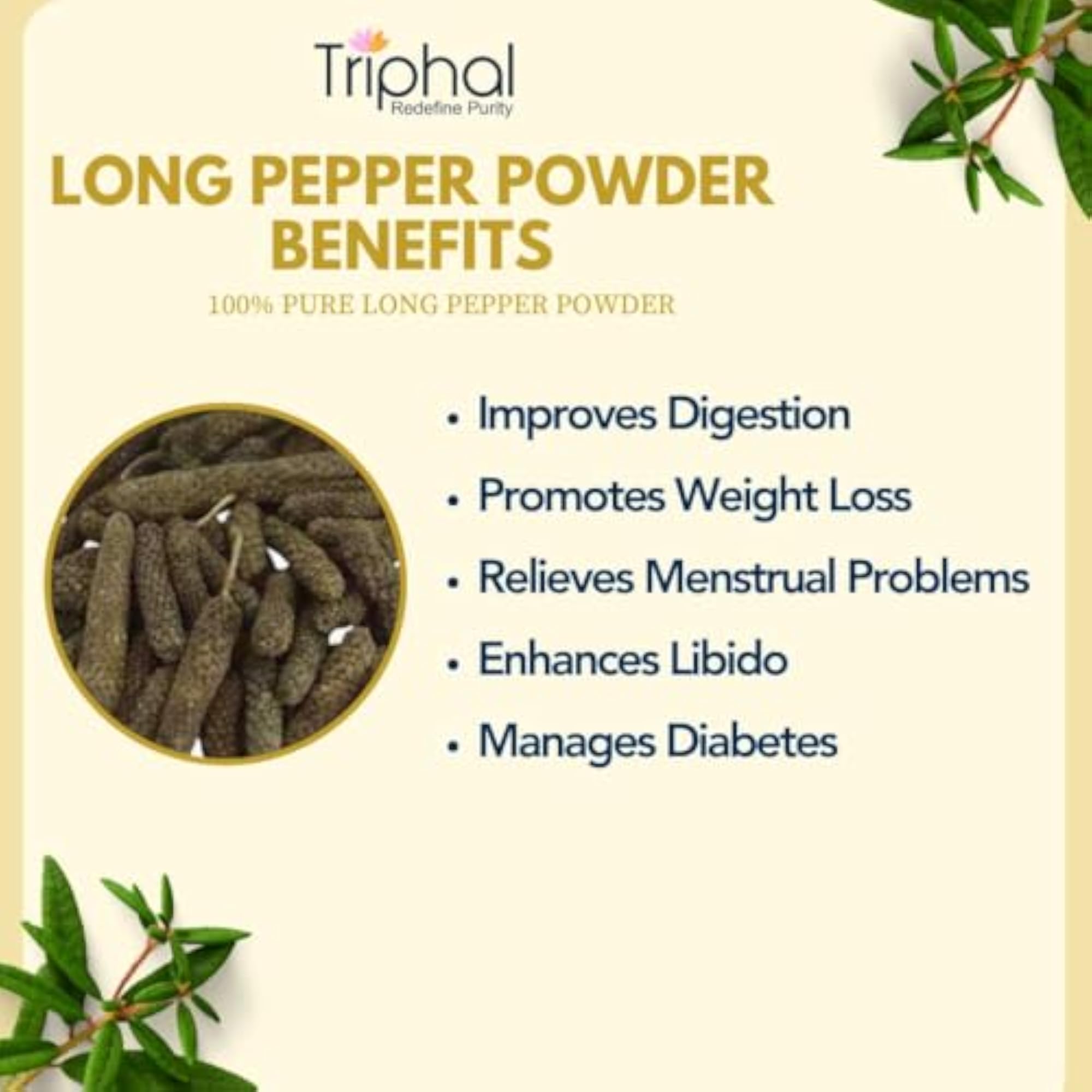TRIPHAL Pipal Badi Powder, 100g Organic Spice